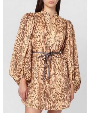 Zimmermann Animal Print Dress Belted Waist Collar - Brown