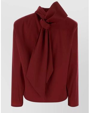 Saint Laurent Silk Blend Blouse With Bow Detail And Long Sleeves - Red