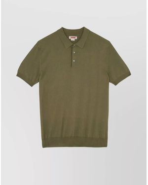 Baracuta Slim Fit Knit Polo Shirt With Ribbed Collar - Green