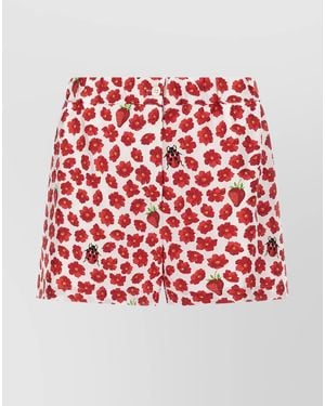 Versace Silk Strawberry Garden Knee-Length Shorts - Red