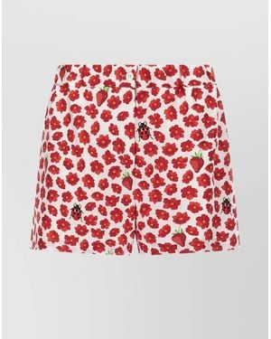 Versace Silk Strawberry Garden Knee-Length Shorts - Red