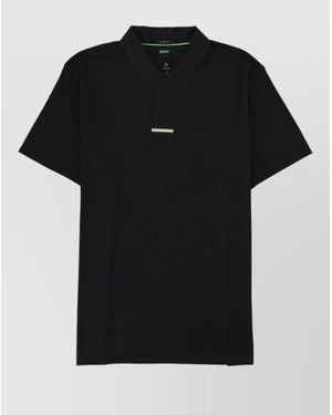 BOSS Short Sleeve Polo Collar Knit Top - Black