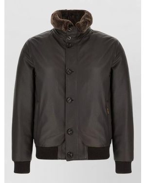 Moorer Sheepskin Down Jacket Straight Cut Flap Pockets - Black