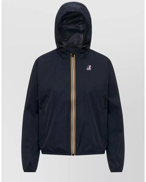 K-Way Hooded Jacket Claudette Elastic Cuffs Stripes - Blue