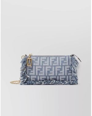 Fendi Denim Chain Strap Charm Jacquard Fringe Clutch - Blue