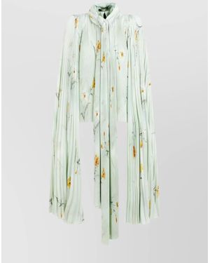 Balenciaga Floral-Print Pleated Asymmetric Blouse - Green