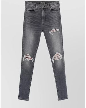 Amiri Quad Flannel Ripped Denim Jeans - Gray