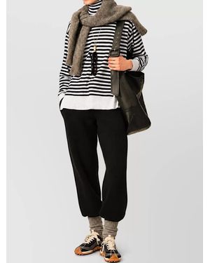 Ami Paris Striped Turtleneck Wool Silk Sweater - Black