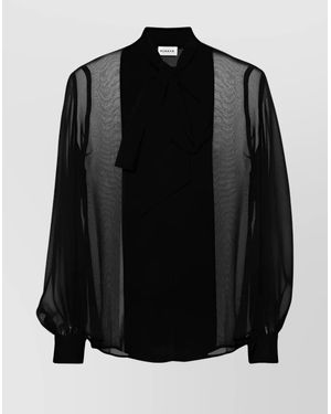 P.A.R.O.S.H. V-Neck Bow Tie Crepe Blouse - Black