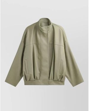 Frankie Shop Leather Jacket High Collar Long Sleeves - Green