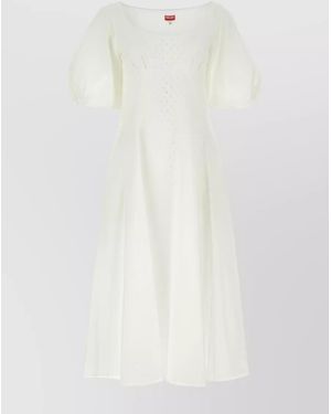 KENZO Cotton Broderie Anglaise Puff-Sleeve Midi Dress - White