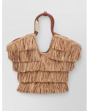 Zimmermann Beach Bag Fringe Shoulder Strap Textured Handle - Natural