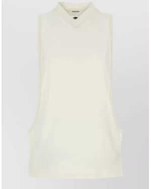 Versace Medusa Tank Top Ribbed Collar Sleeveless V Neckline - White