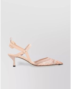 Fendi Logo-Print Slingback Court Shoes - Pink