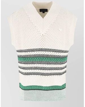 Lacoste Striped Knit Sleeveless V Neck Top - Multicolour