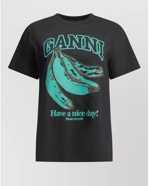 Ganni Banana Graphic Crew Neck Short Sleeve T Shirt - Green
