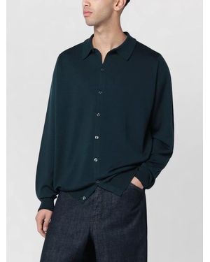 John Smedley Wool Cardigan Long Sleeves Ribbed Cuffs - Blue