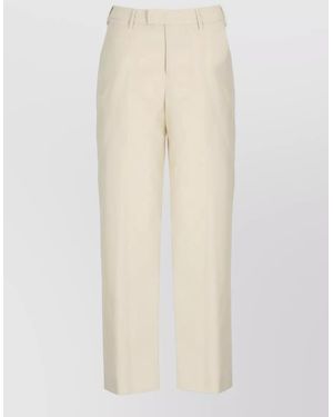 PT Torino Straight Leg Cropped Tailored Cotton Trousers - Natural
