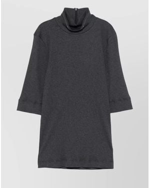 Brunello Cucinelli Short Sleeve Ribbed Turtleneck Top - Blue