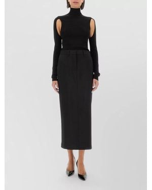 Helmut Lang Knit Top Slim Fit Turtleneck Cutout Shoulders - Black