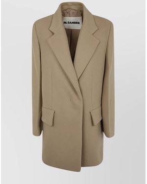 Jil Sander Wool Short Double Breasted Coat - Natural