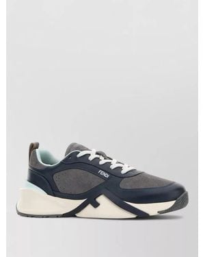 Fendi Leather Suede Flow Sneakers Lightweight Sole - Blue