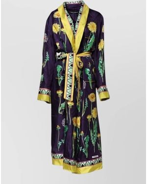 Dolce & Gabbana Floral Silk Long Sleeve Lounge Robe - White