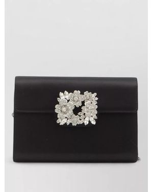 Roger Vivier Mini Satin Clutch Efflorescence Crystal Buckle - Black