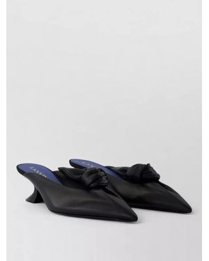 Lanvin Bow Kitten Heel Leather Mules - Black