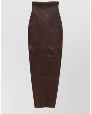 Rick Owens Leather Long Skirt High Waist Slit - Brown
