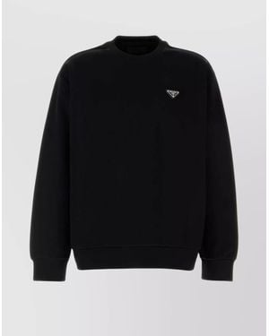 Prada Cotton Blend Crew Neck Long Sleeve Sweatshirt - Black