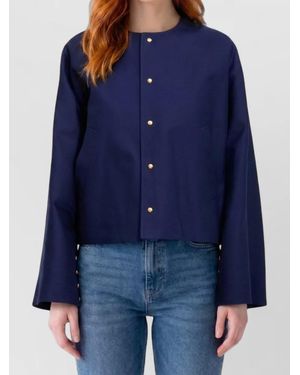 Celine Cotton Cropped Loose-Fit Jacket - Blue