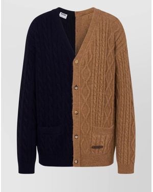 Moschino Two-Tone V-Neck Cable Knit Sweater - Blue