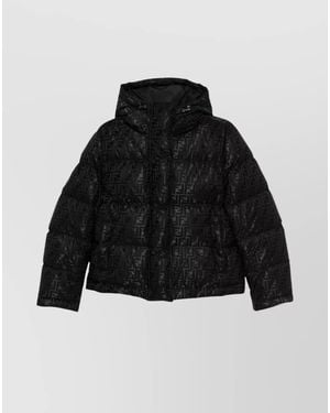 Fendi Short Cotton Blend Down Jacket With Drawstring - Black