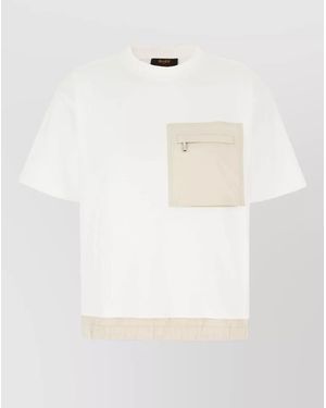 Moorer Short Sleeve Crew Neck Top Chest Pocket - White