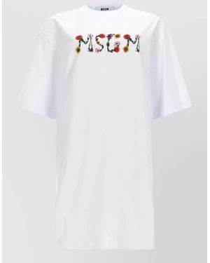 MSGM Short Sleeve Crew Neck Cotton Top - White