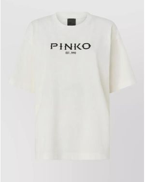 Pinko Crew Neck Graphic Print Nylon Silk Top - White