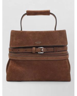 Moschino Suede Belt Detail Top Handle Shoulder Bag - Brown