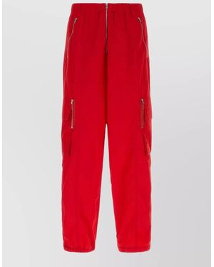Fendi Nylon Joggers Ankle Cuffs Cargo Zip Pockets - Red
