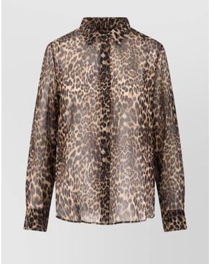 Nili Lotan Long Sleeve Sheer Animal Print Top - Brown