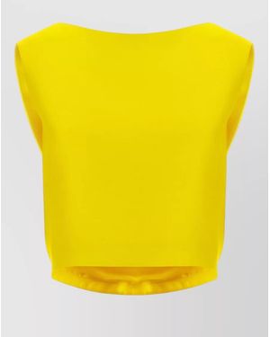 Balenciaga Silk Wool Draped Sleeveless Cropped Blouse - Yellow