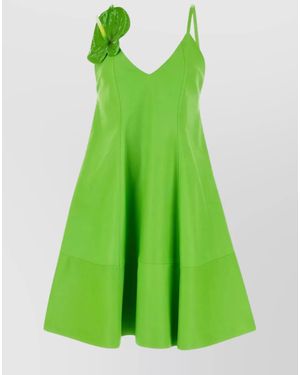 Loewe Leather V-Neck Mini Dress - Green