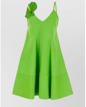 Loewe Leather V-Neck Mini Dress - Green