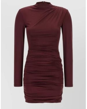 ROTATE BIRGER CHRISTENSEN Dress High Neckline Long Sleeves Draped - Red