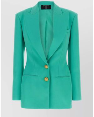 Balmain Logo Button Double-Breasted Blazer - Green