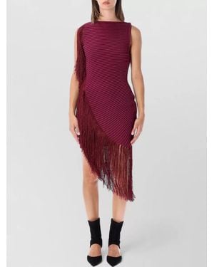 Alaïa Asymmetric Tube Knit Dress Fringed Hem - Red