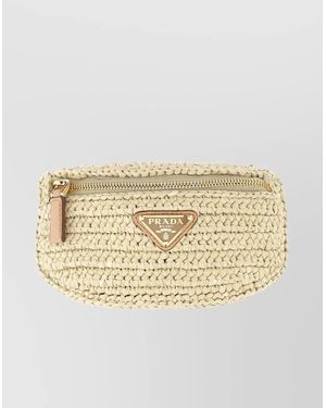 Prada Raffia Wrist Pouch With Adjustable Fabric Strap - Natural