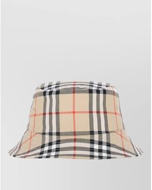 Burberry Check Pattern Hat Eyelet Detailing Wide Brim - Natural