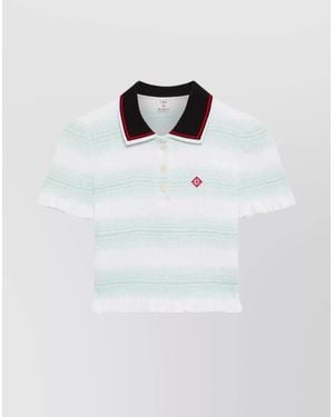 CASABLANCA Polo Top With Smocked Design And Ruffles - White