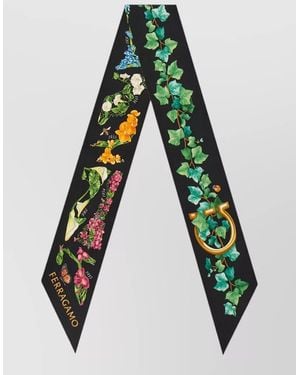 Ferragamo Rectangular Floral Print Scarf For Neck - Green